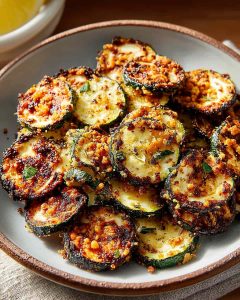 Roasted Zucchini Air Fryer rounds with golden breading and caramelized edges.