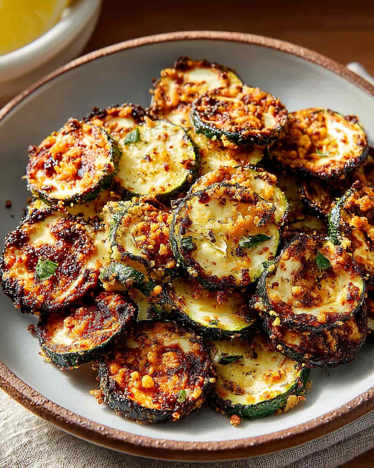 Roasted Zucchini Air Fryer rounds with golden breading and caramelized edges.