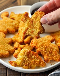 Crispy golden dino nuggets fresh from the Air Fryer.