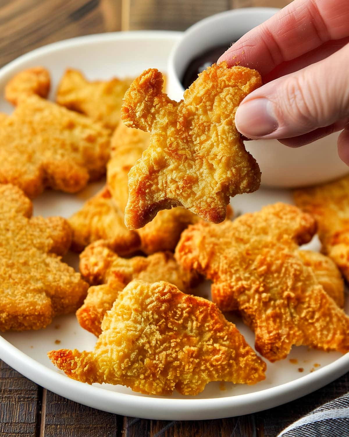 Crispy golden dino nuggets fresh from the Air Fryer.