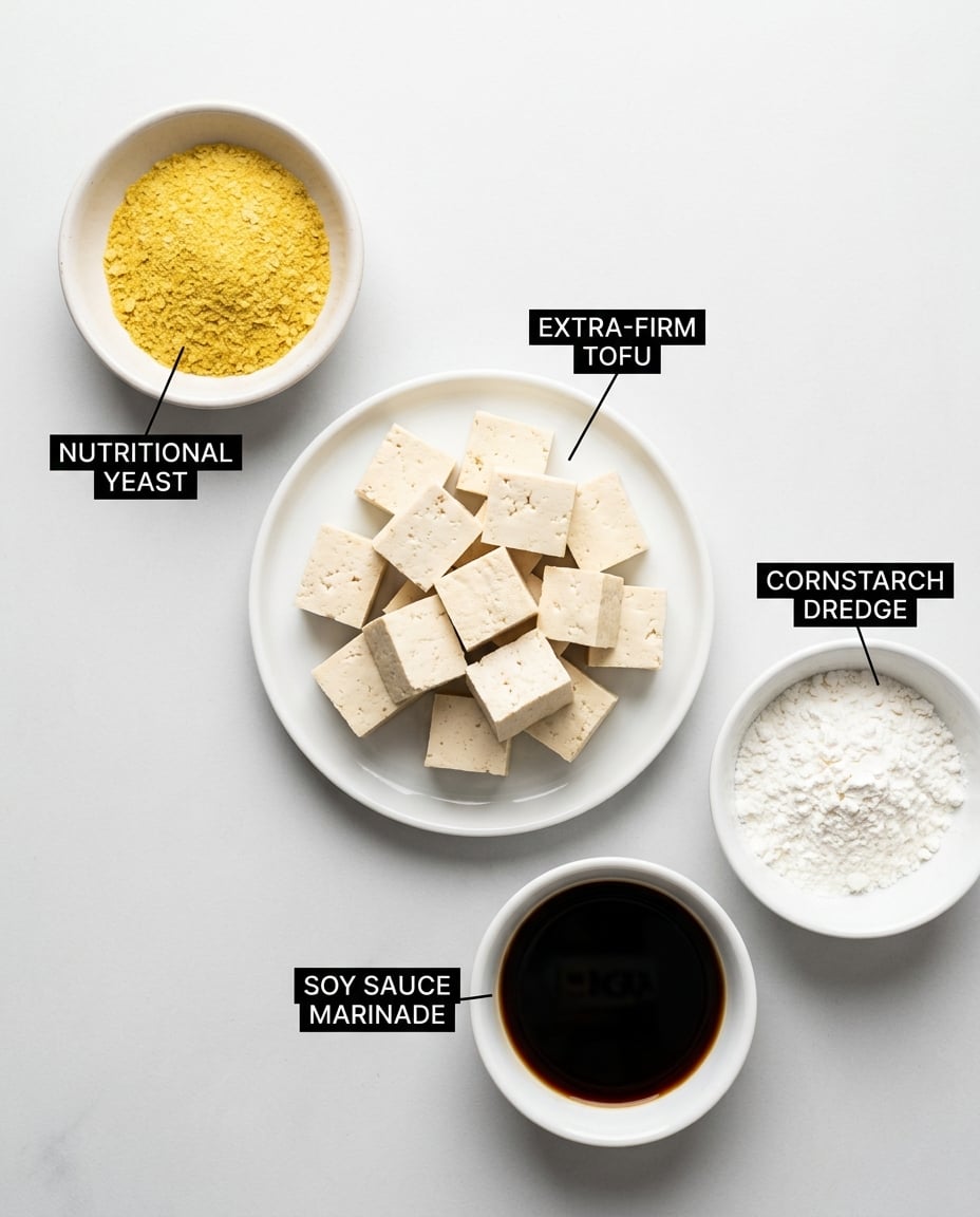 Fresh ingredients for Air Fryer Tofu Nuggets (15 Minutes)