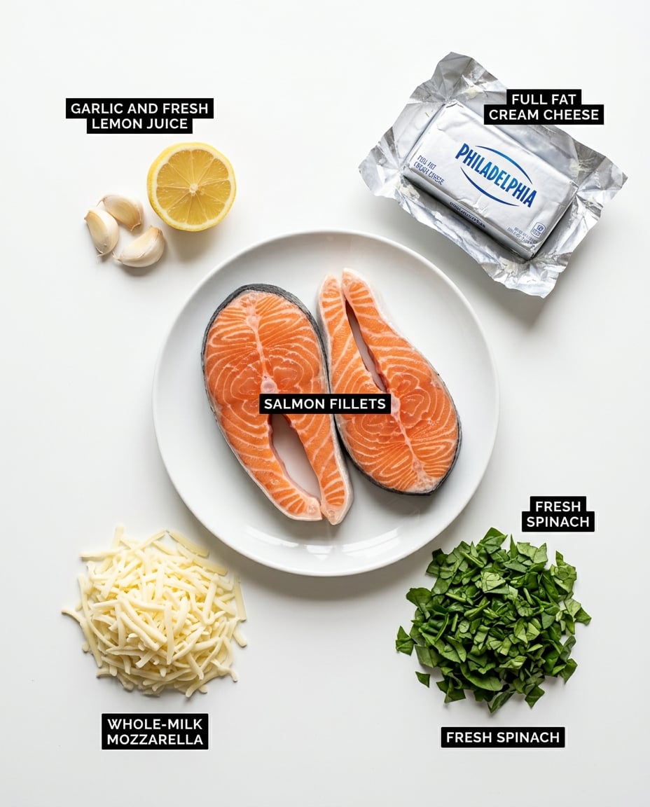 Fresh ingredients for Keto Stuffed Salmon in Air Fryer