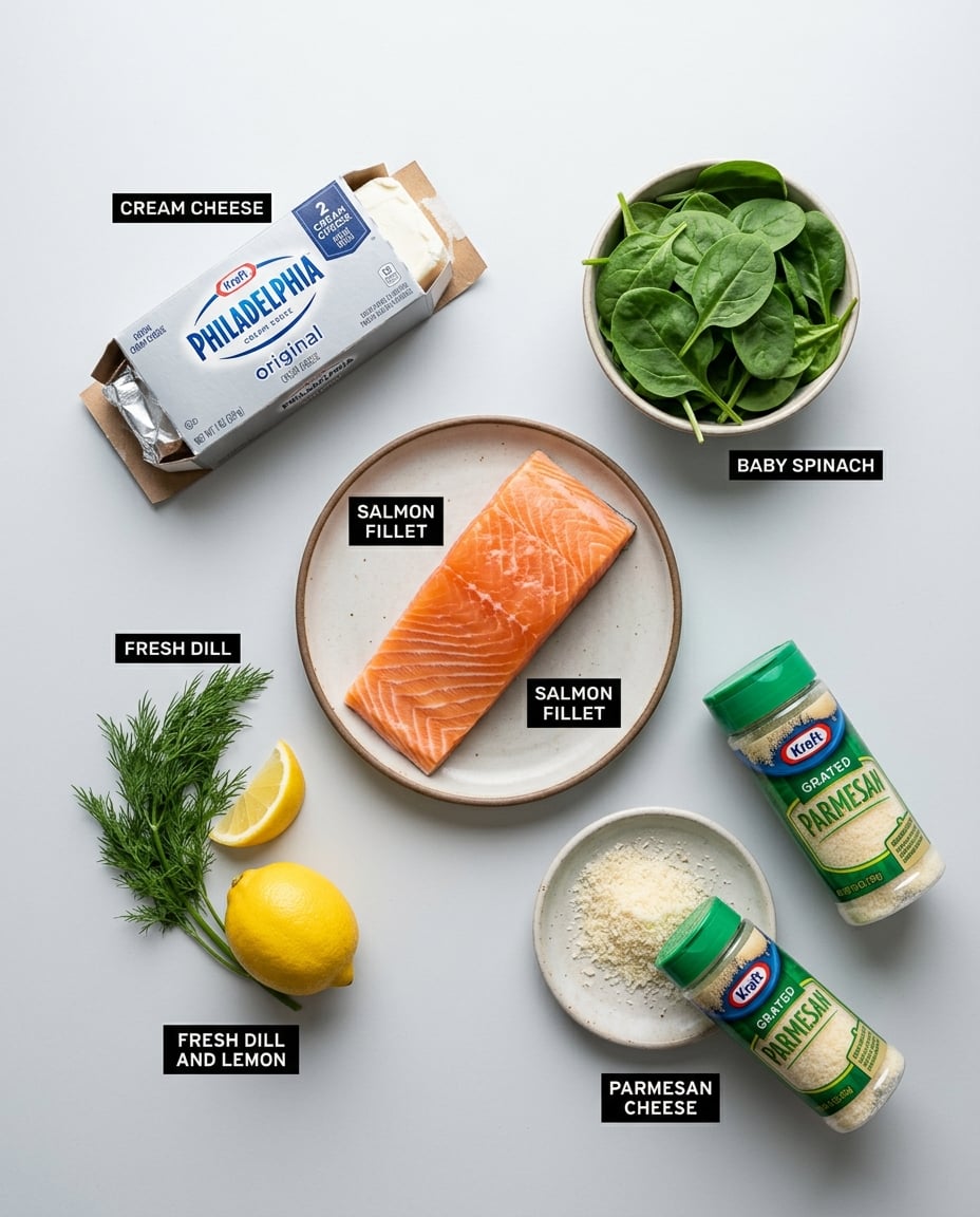 What you need for Spinach and Cream Cheese Stuffed Salmon
